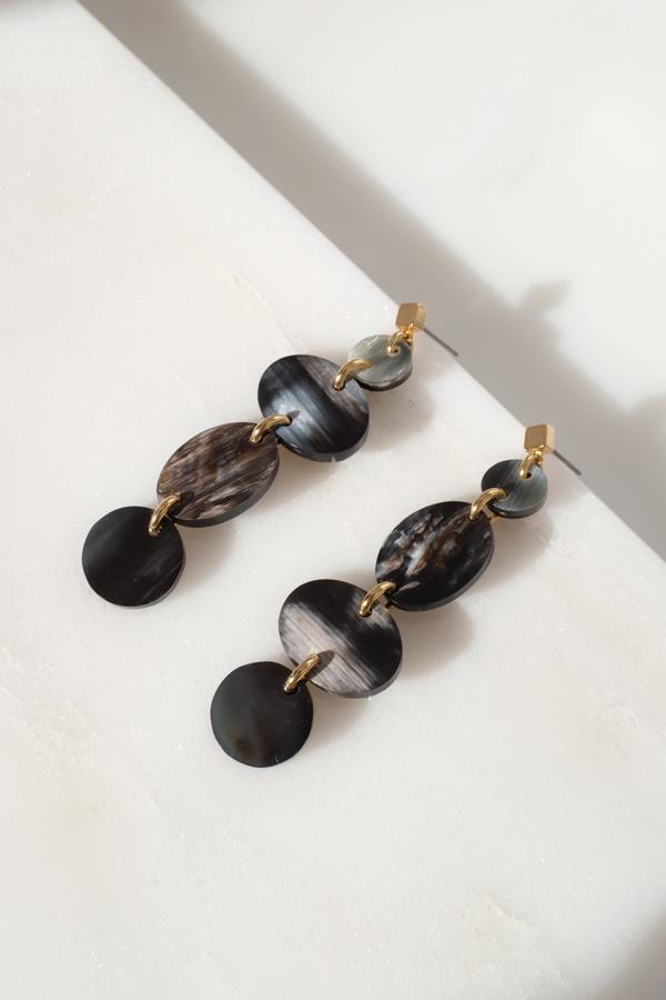 Asymmetrical Geo Buffalo Horn Dangle Post Earrings