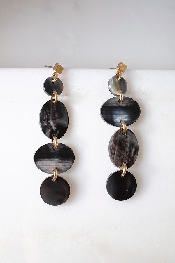 Asymmetrical Geo Buffalo Horn Dangle Post Earrings