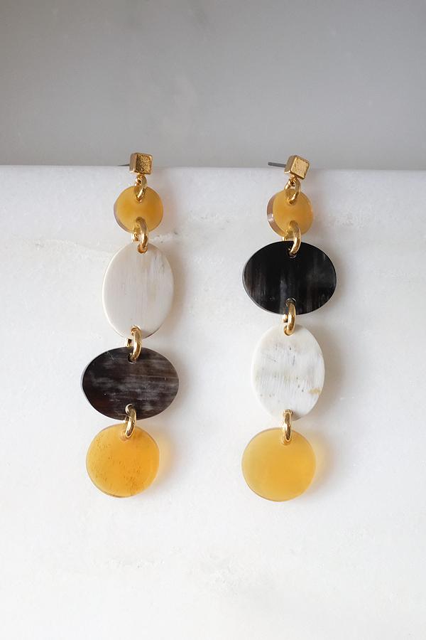 Asymmetrical Geo Buffalo Horn Dangle Post Earrings