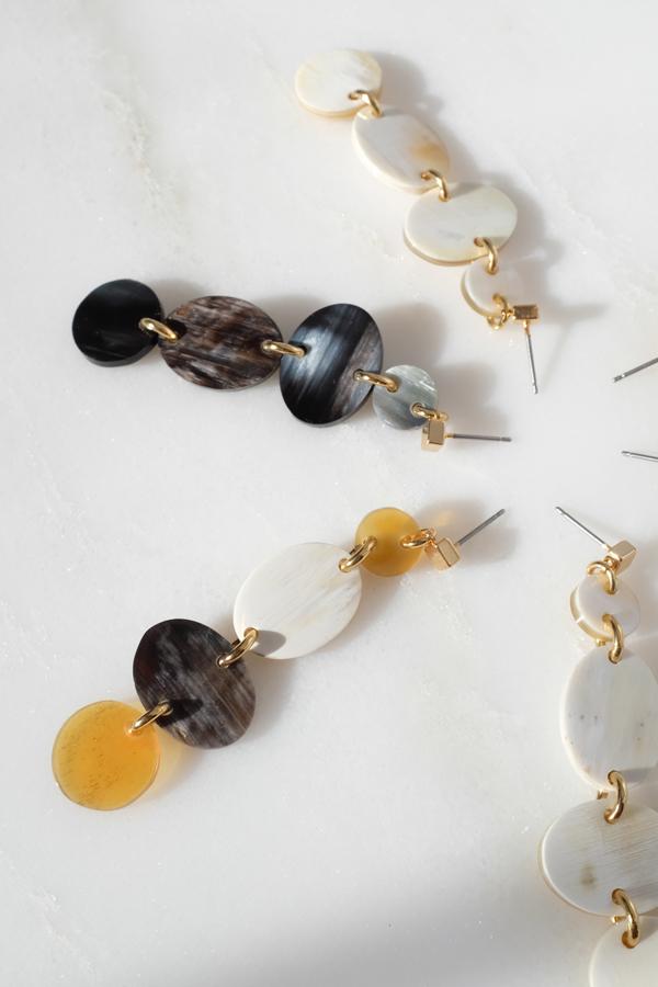 Asymmetrical Geo Buffalo Horn Dangle Post Earrings