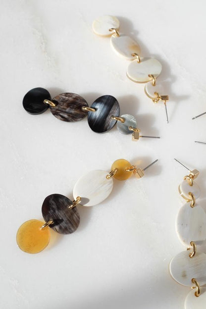 Asymmetrical Geo Buffalo Horn Dangle Post Earrings